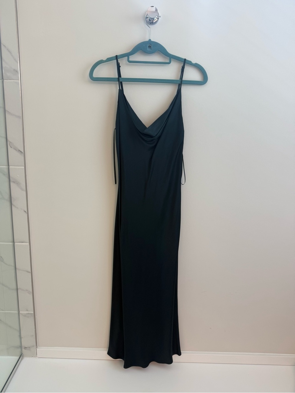 Zara Black Satin Cowl Neck Maxi Slip Dress